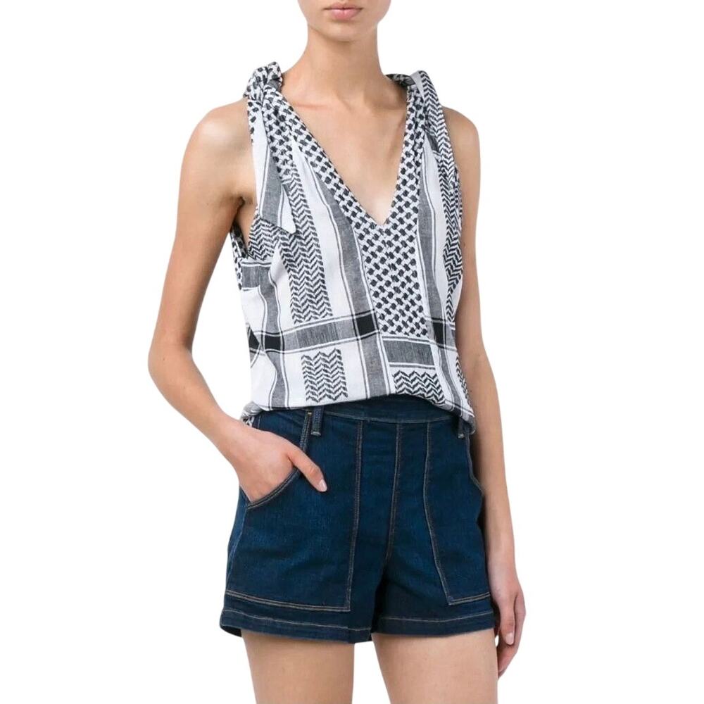 Cecilie Copenhagen (Size 2, Fits M) Boho Printed White/Black Flowy Tank Top
